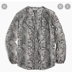 JCrew long sleeve snakeskin-print button-up raglan top